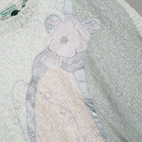 Shenanigans Woman's Large Square Chunky Knit Floral Short Sleeve Vintage NWT! - Picture 2 of 7